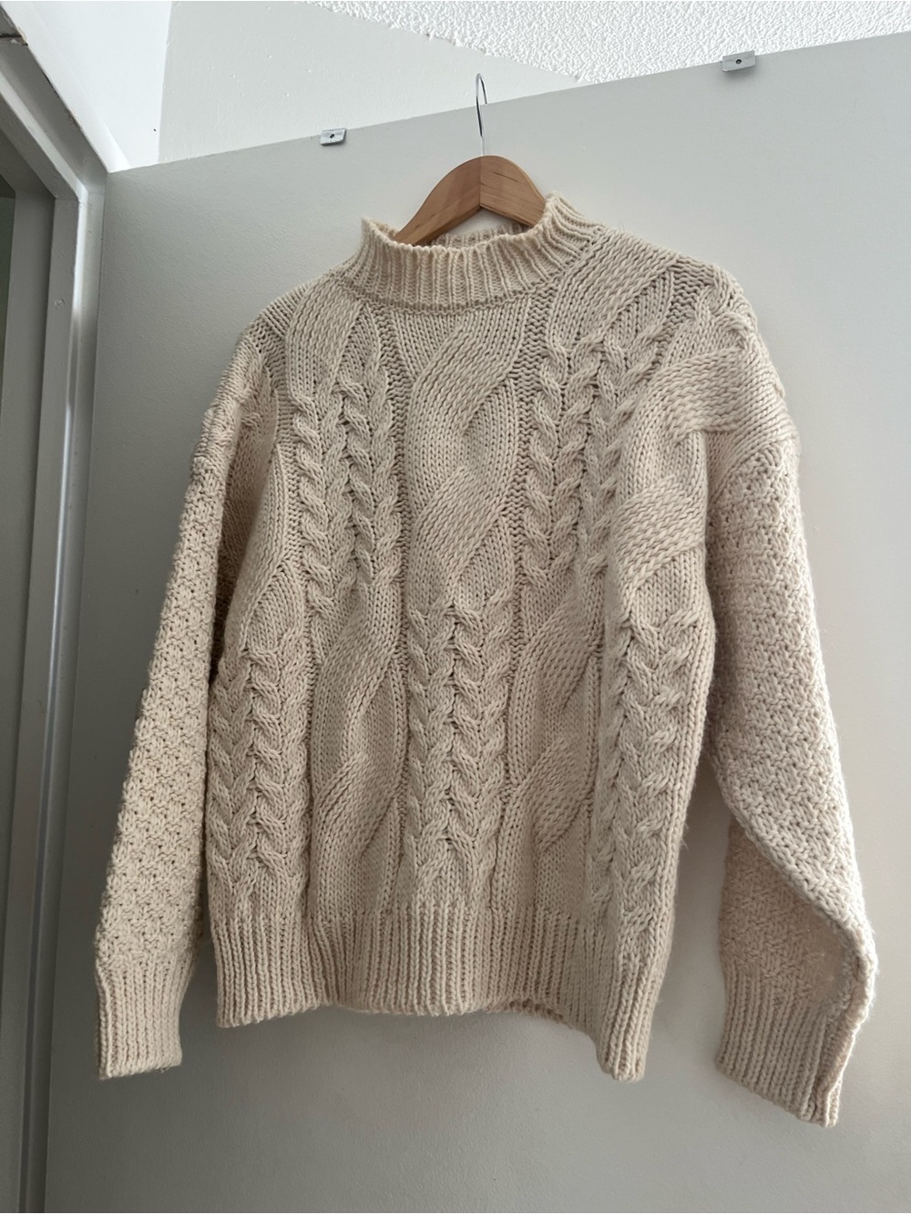 twik Cream Cable-Pattern Turtleneck Sweater